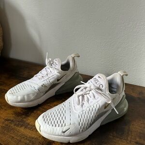 Nike White and Light Gold Air Max 270 Sneakers